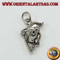 Silver pendant two dolphins spinning