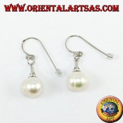 Silver earrings with freshwater pearl pendants with cubic zirconia