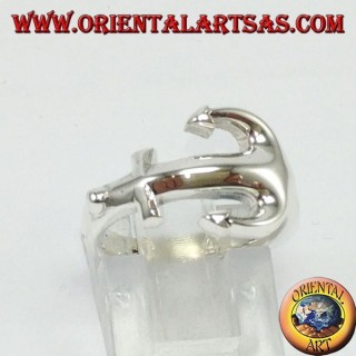Silver ring, anchor across the finger
