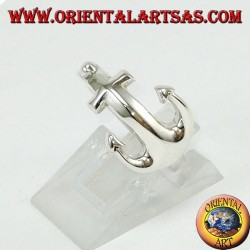 Silver ring, anchor across the finger