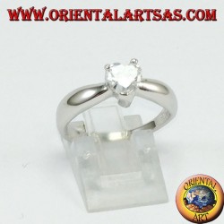 Silver ring with heart zircon, solitaire with heart