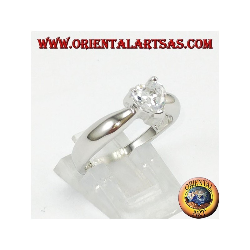 Silver ring with heart zircon, solitaire with heart