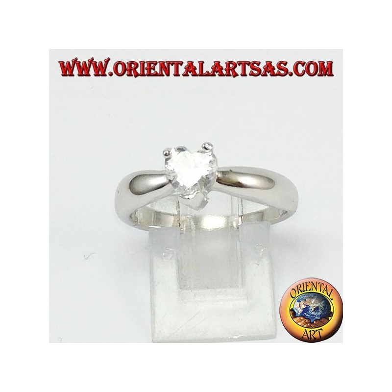 Anillo de plata con corazón de circonita, solitario con corazón