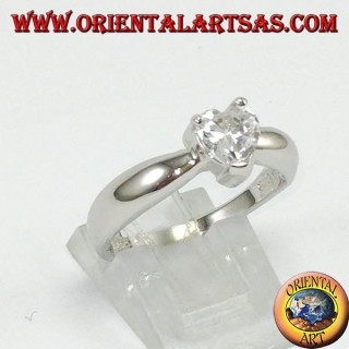 Anillo de plata con corazón de circonita, solitario con corazón