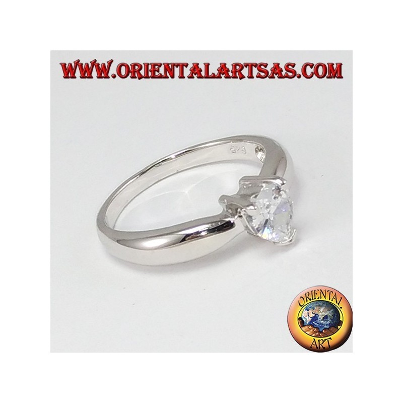 Silberring mit Herz Zirkon, Solitaire mit Herz