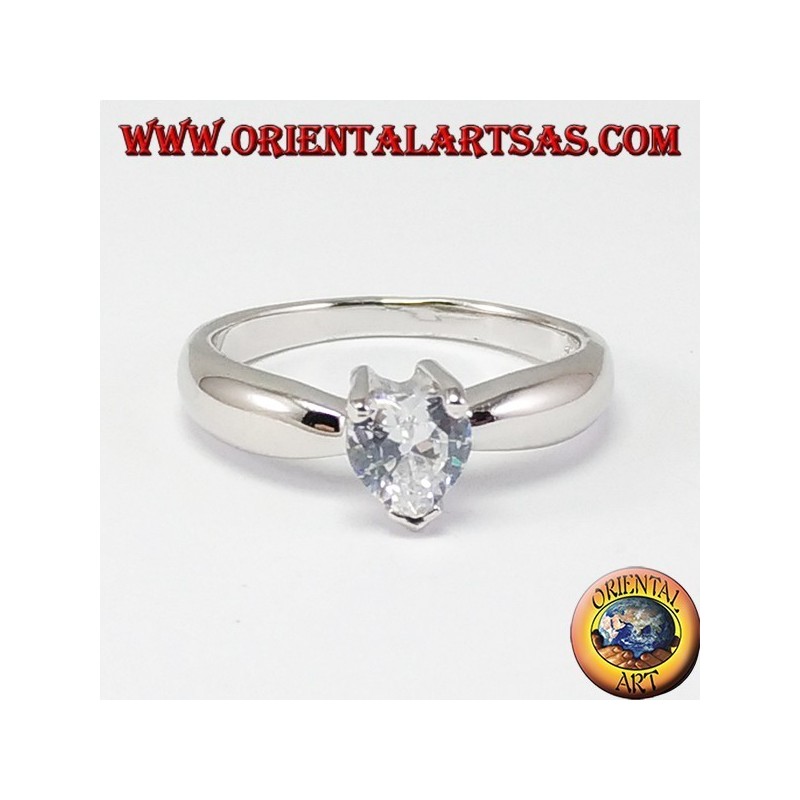 Silver ring with heart zircon, solitaire with heart