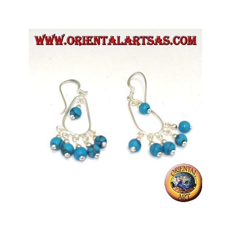 Boucles d'oreilles en argent avec six perles turquoises