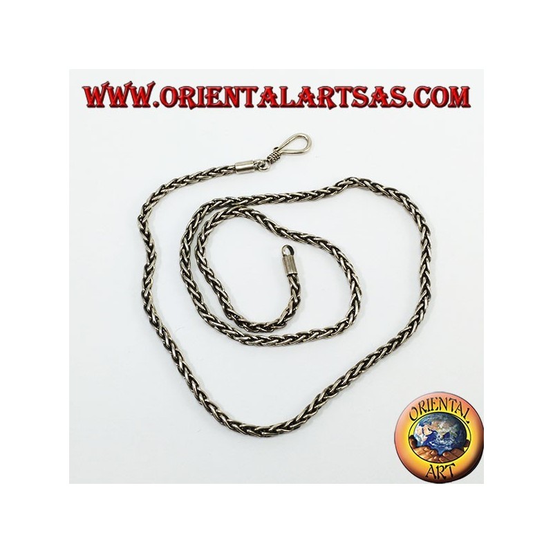Silver necklace, weaving knit and square section of 50 cm