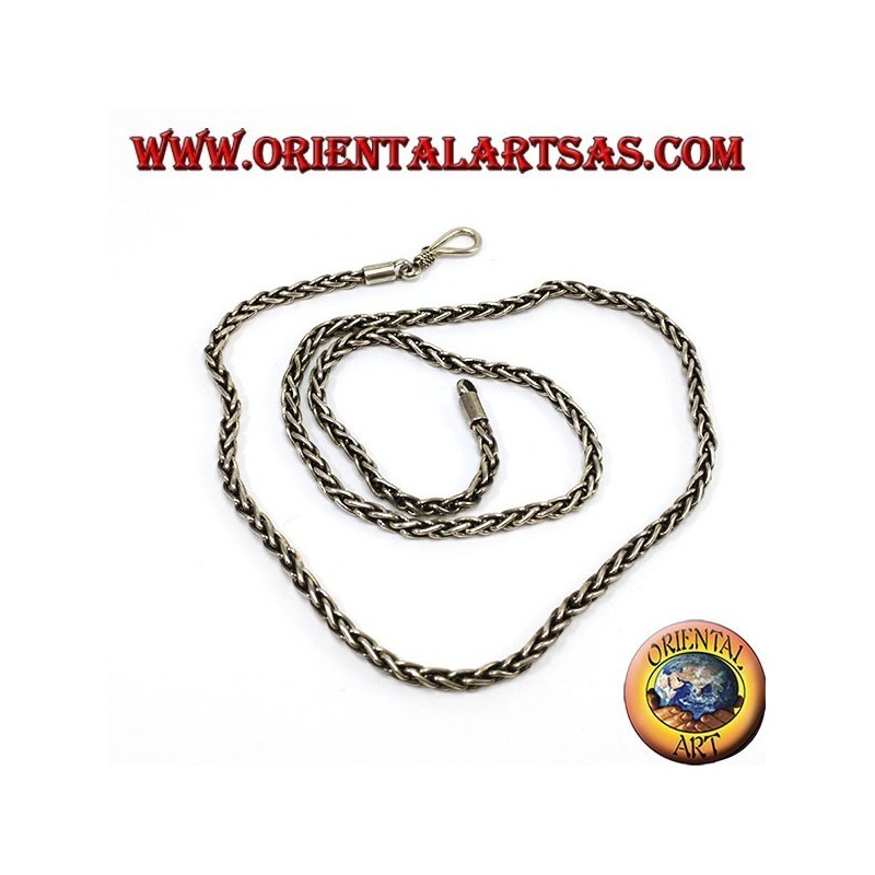 Silver necklace, weaving knit and square section of 50 cm