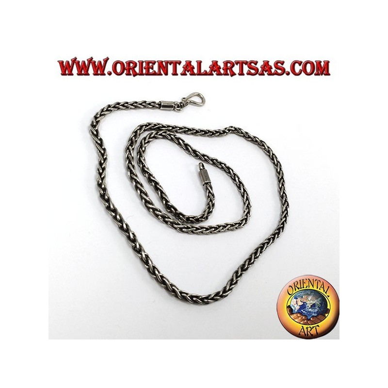 Collier en argent, tissage en maille et section carrée de 50 cm