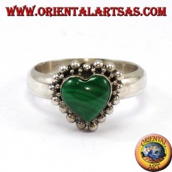 Silver ring with malachite in the shape of a heart
