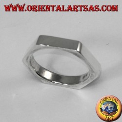 Silver ring in hexagonal shape