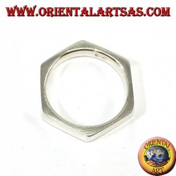 Silver ring in hexagonal shape