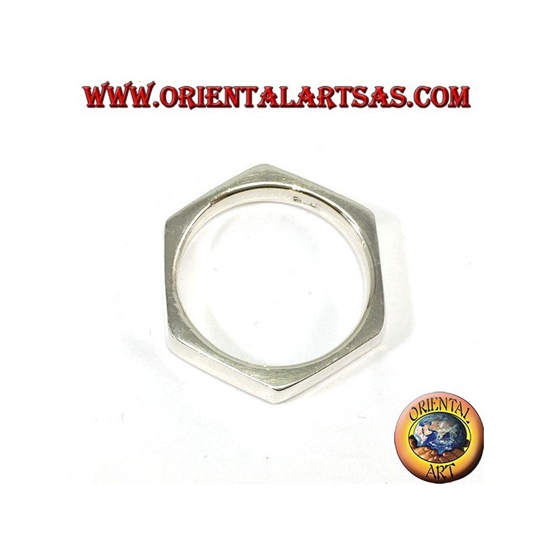Anillo de plata en forma hexagonal