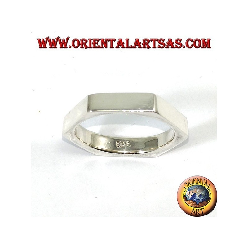 Anillo de plata en forma hexagonal