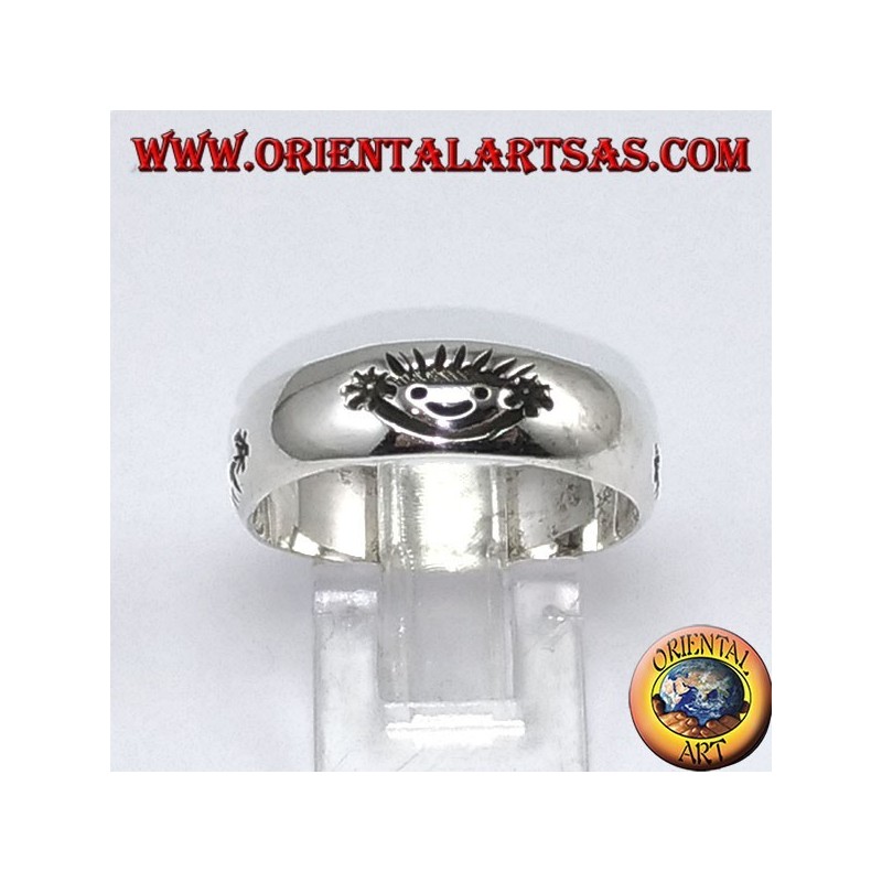 Anello d'argento a fascia , smile intagliato