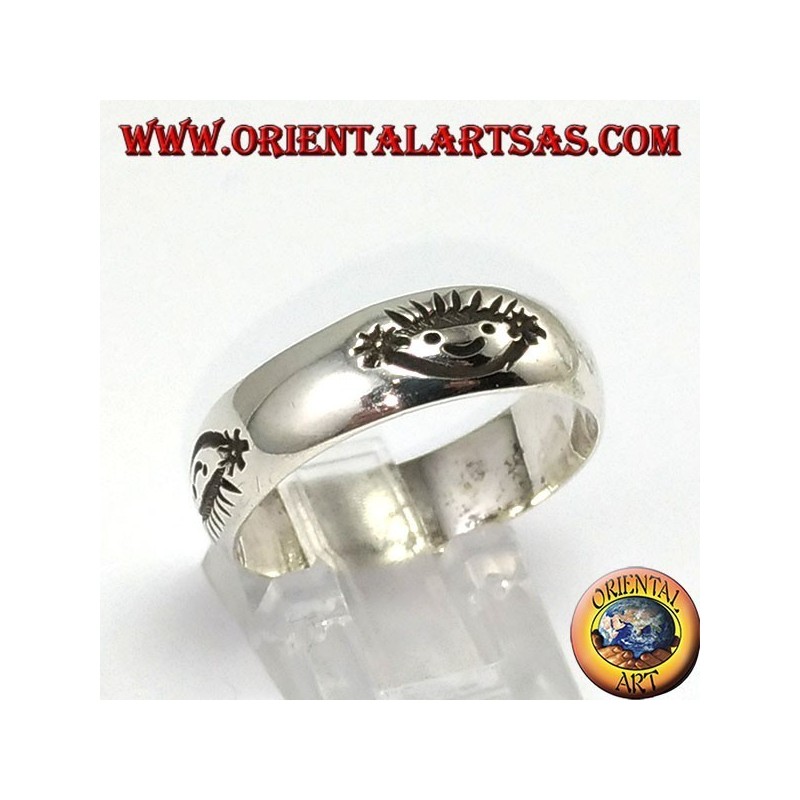 Anello d'argento a fascia , smile intagliato