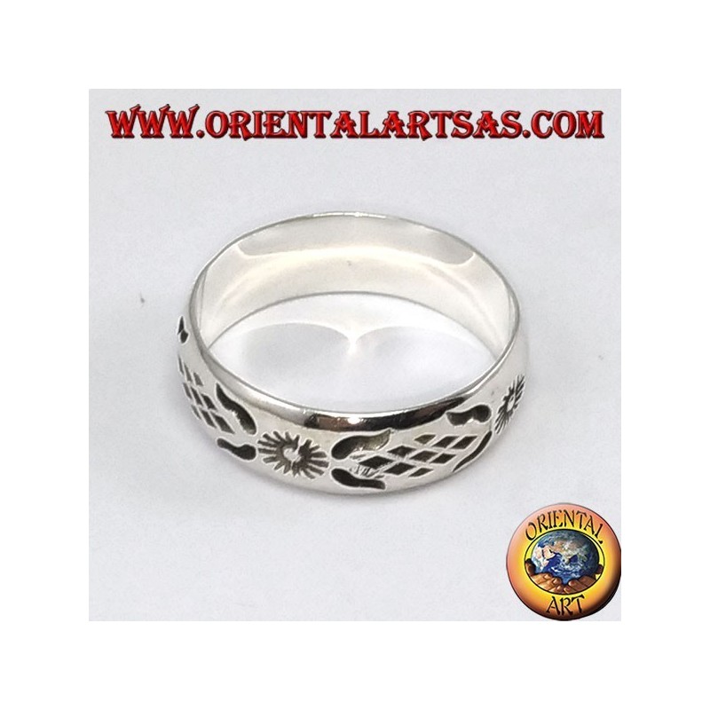 Silver ring with sun carved by hand