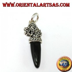 Silver dragon head pendant with onyx tip