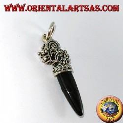 Silver dragon head pendant with onyx tip