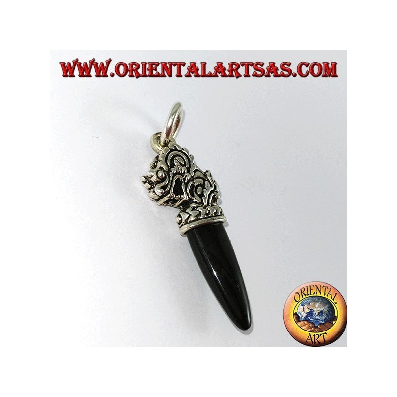 Pendentif tête de dragon en argent avec pointe en onyx