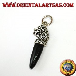 Silver dragon head pendant with onyx tip