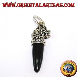 Silberner Drachenkopf Anhänger mit Onyx Spitze