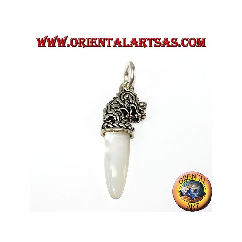 Silberner Drachenkopf-Anhänger mit Perlmutt-Spitze