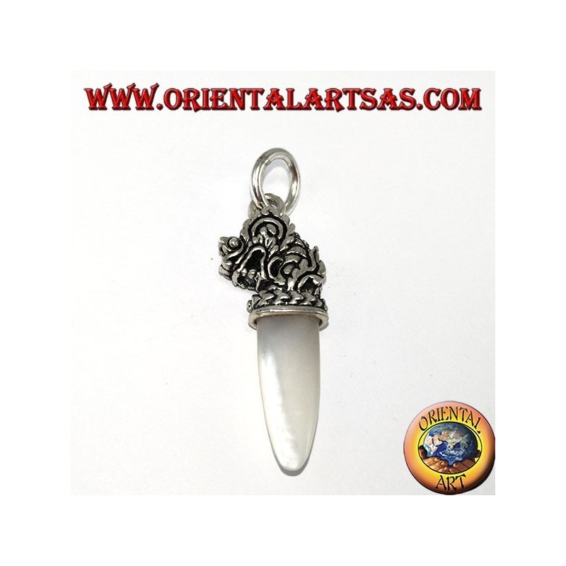 Silver dragon head pendant with mother-of-pearl tip