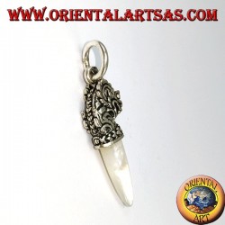 Silver dragon head pendant with mother-of-pearl tip