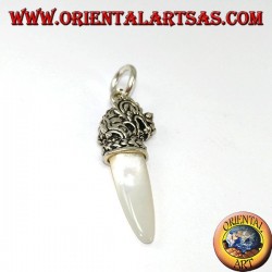 Silver dragon head pendant with mother-of-pearl tip