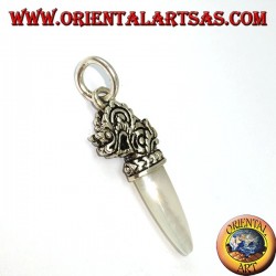 Silver dragon head pendant with mother-of-pearl tip