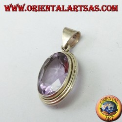 Silberanhänger mit einem großen ovalen natürlichen Amethyst