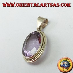 Silver pendant with a large oval natural amethyst