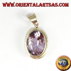 Silver pendant with a large oval natural amethyst