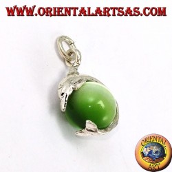 Pendentif dauphin en argent avec boule d'oeil de chat vert