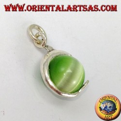 Silver dolphin pendant with green cat's eye ball