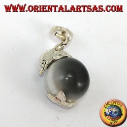 Pendentif dauphin en argent avec boule de chat gris