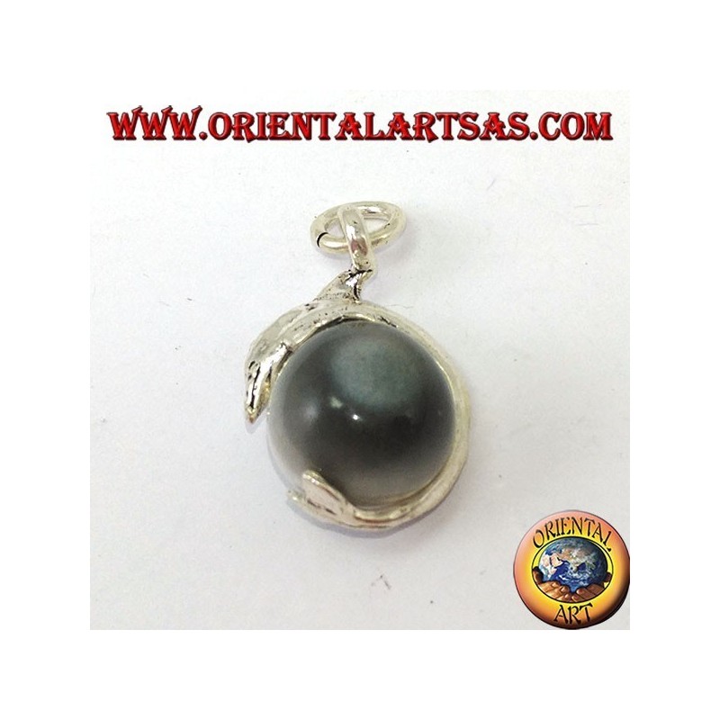 Colgante de plata del delfín con la bola gris del ojo de gato