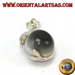 Pendentif dauphin en argent avec boule de chat gris