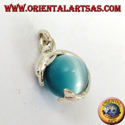 Pendentif dauphin en argent avec boule de chat gris