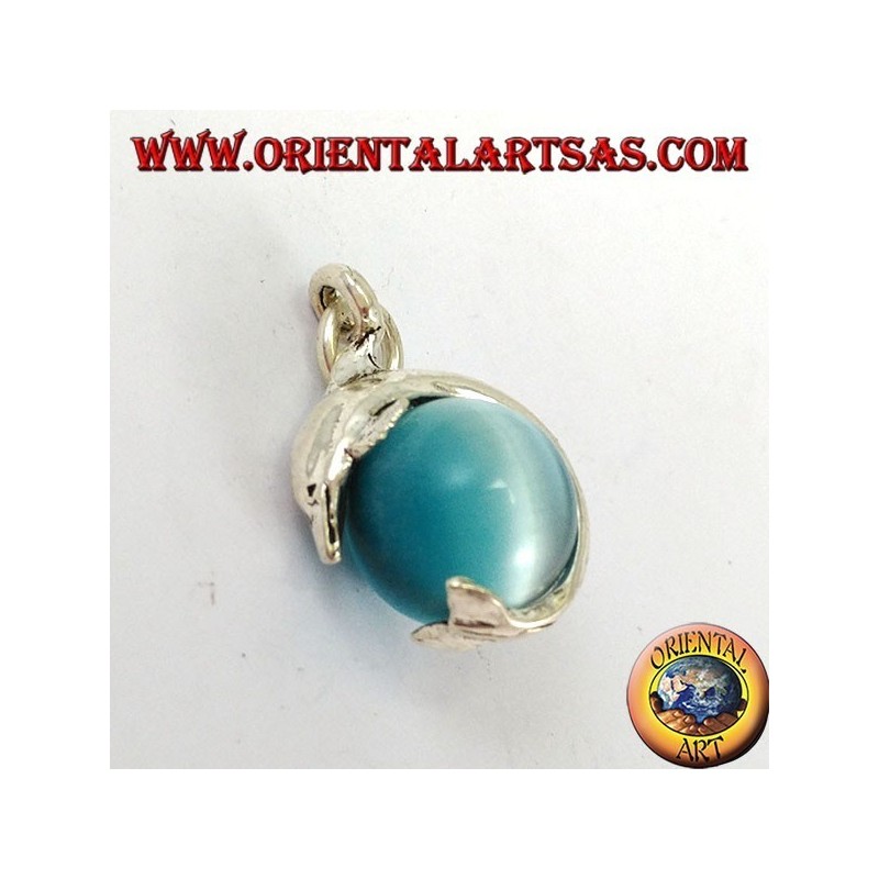 Pendentif dauphin en argent avec boule de chat gris