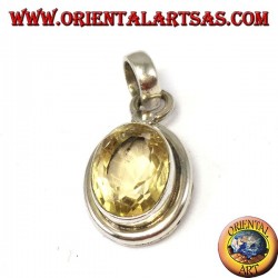 Silver pendant with oval natural Topaz with simple frame