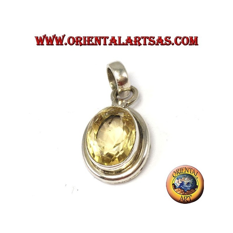 Silver pendant with oval natural Topaz with simple frame