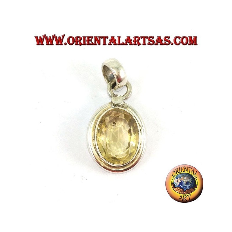 Silver pendant with oval natural Topaz with simple frame