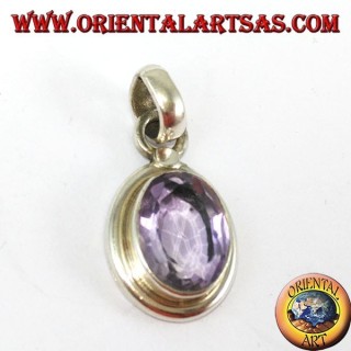 Ciondolo in argento con ametista naturale ovale con montatura semplice