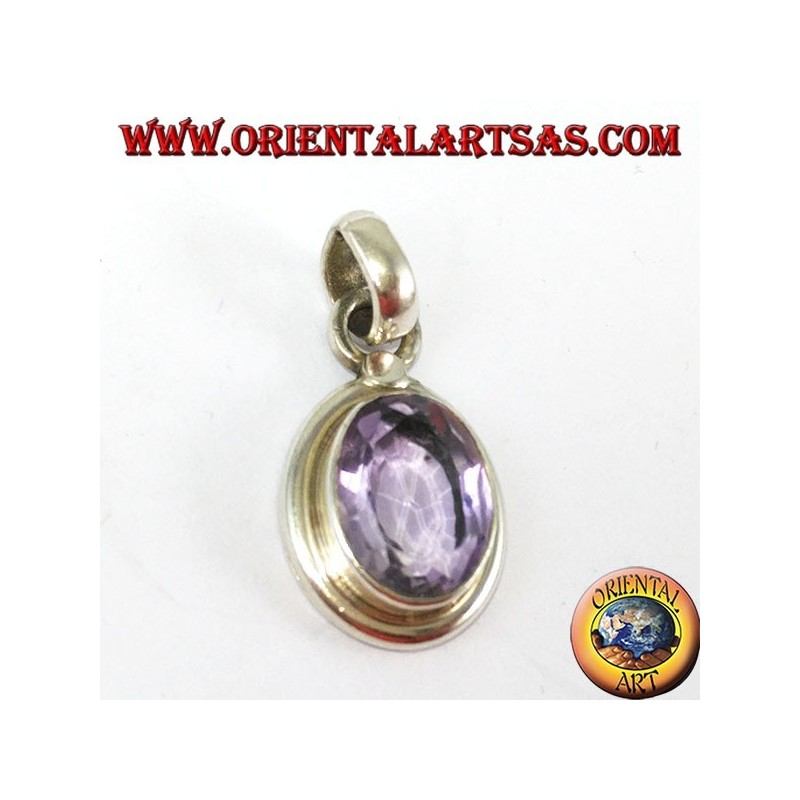 Silberanhänger mit natürlichem ovalen Amethyst mit einfachem Rahmen