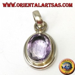 Pendentif en argent avec améthyste ovale naturelle avec cadre simple