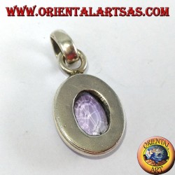 Silberanhänger mit natürlichem ovalen Amethyst mit einfachem Rahmen