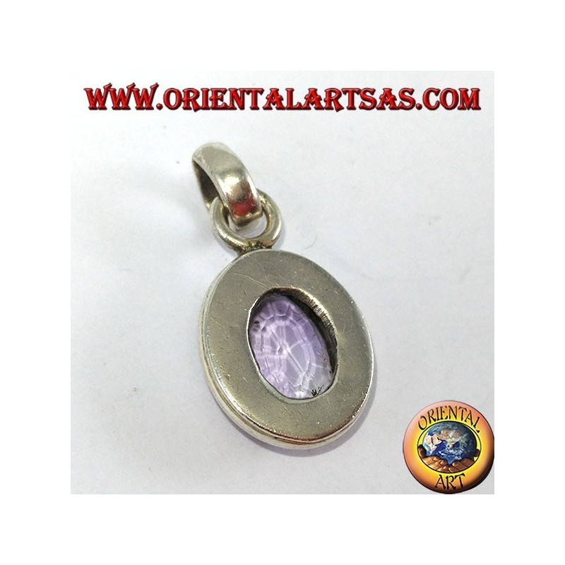 Silver pendant with natural oval amethyst with simple frame